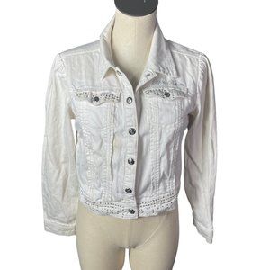 Apple Bottom Jeans Vintage 90s White & Silver Embroidered Jean Denim Jacket XL